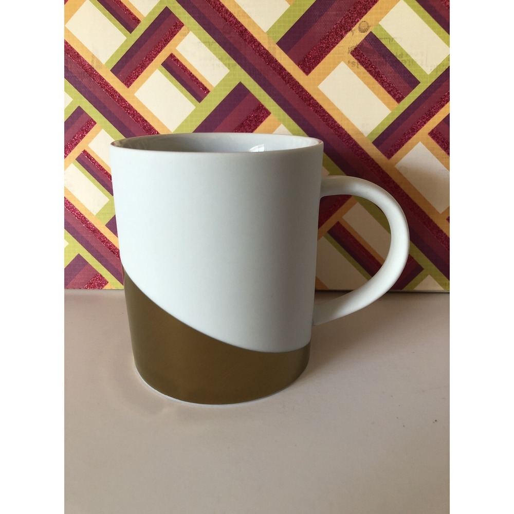 Starbucks Coffee Tea Mug Cup Matte White Metallic Gold Wave Band 2012 Modern